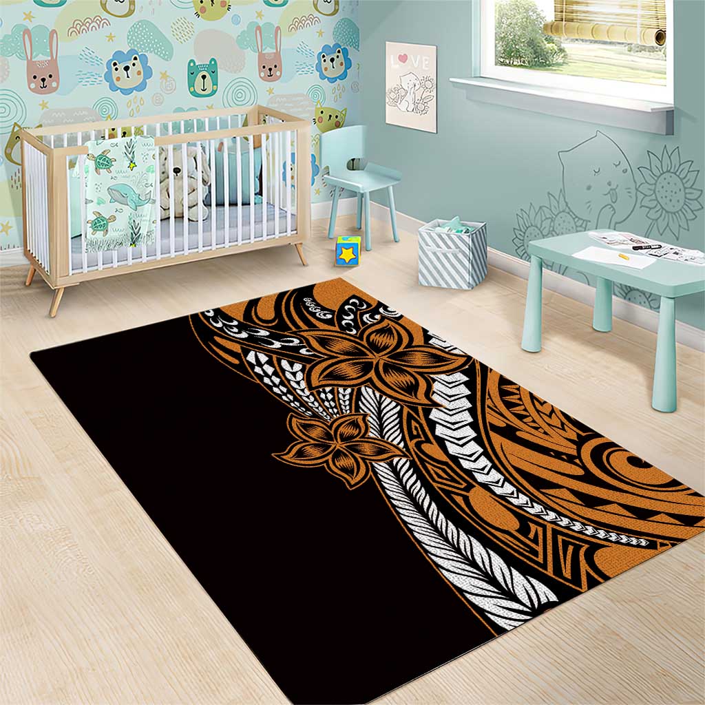 Polynesian Plumeria Floral Tattoo Pattern Area Rug Gold Style