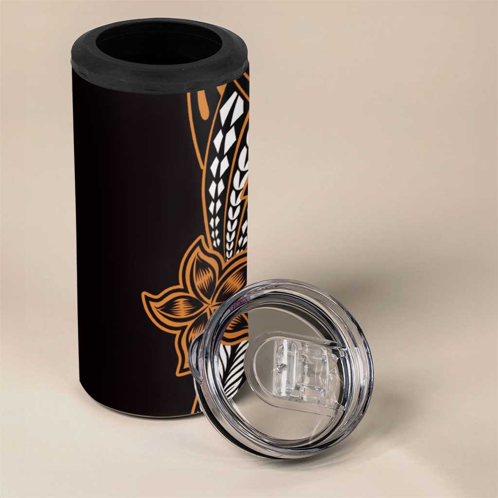 Polynesian Plumeria Floral Tattoo Pattern 4 in 1 Can Cooler Tumbler Gold Style