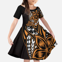 Polynesian Plumeria Floral Tattoo Pattern Family Matching Mermaid Dress and Hawaiian Shirt Gold Style LT9 Daughter's Dress Gold - Polynesian Pride
