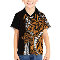 Polynesian Plumeria Floral Tattoo Pattern Family Matching Short Sleeve Bodycon Dress and Hawaiian Shirt Gold Style