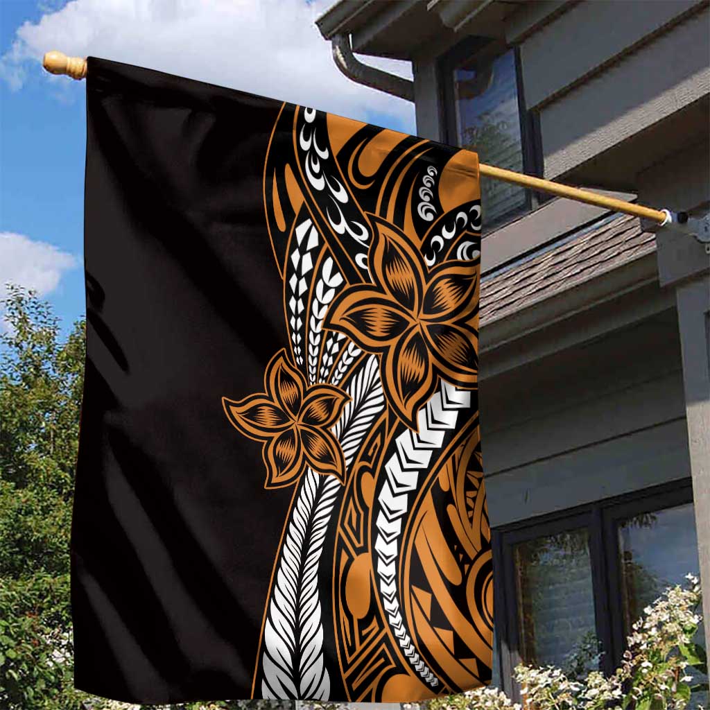 Polynesian Plumeria Floral Tattoo Pattern Garden Flag Gold Style