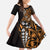 Polynesian Plumeria Floral Tattoo Pattern Kid Short Sleeve Dress Gold Style