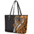 Polynesian Plumeria Floral Tattoo Pattern Leather Tote Bag Gold Style
