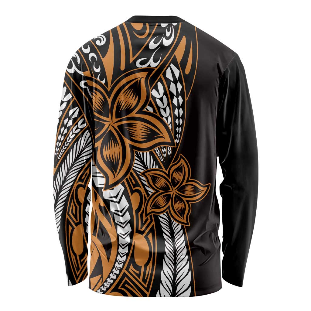 Polynesian Plumeria Floral Tattoo Pattern Long Sleeve Shirt Gold Style LT9 - Polynesian Pride