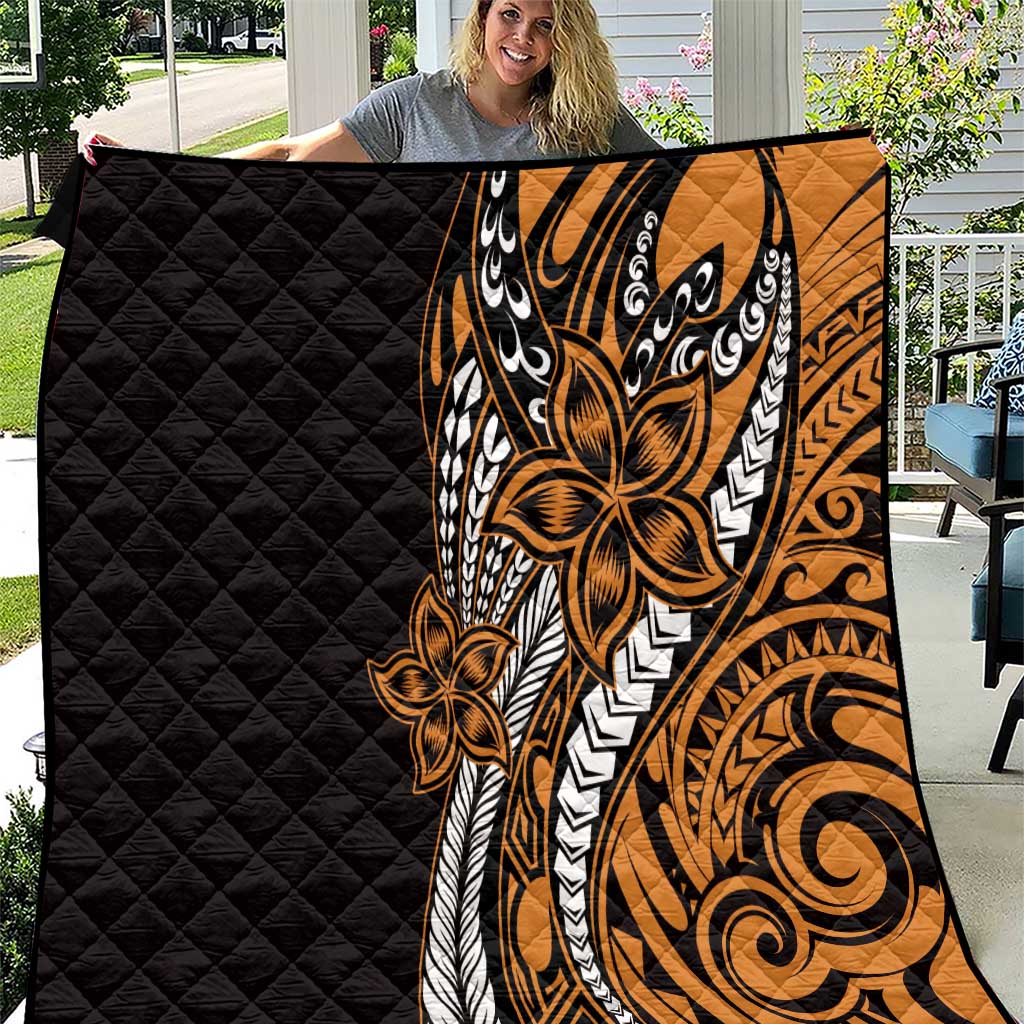 Polynesian Plumeria Floral Tattoo Pattern Quilt Gold Style LT9 Gold - Polynesian Pride