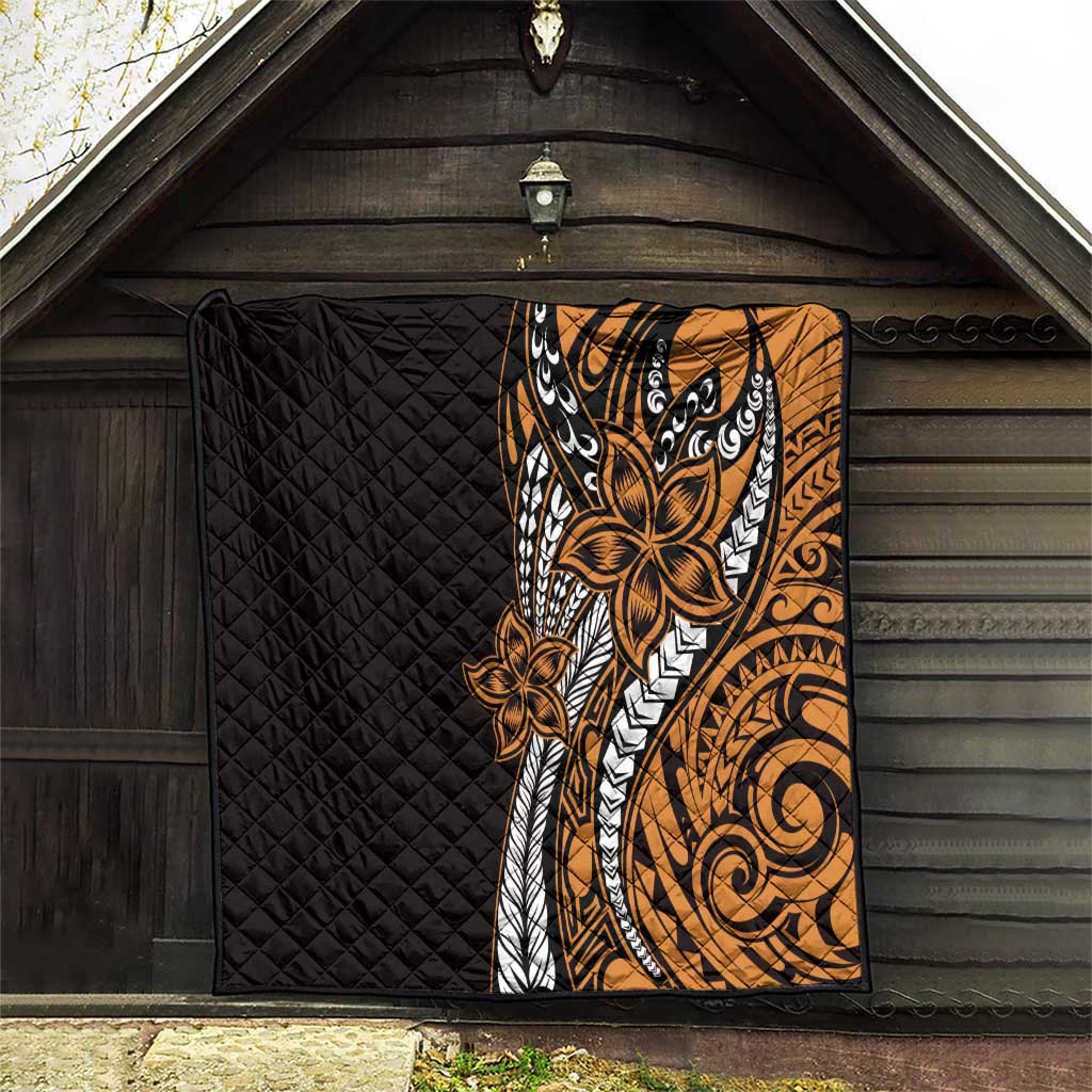 Polynesian Plumeria Floral Tattoo Pattern Quilt Gold Style