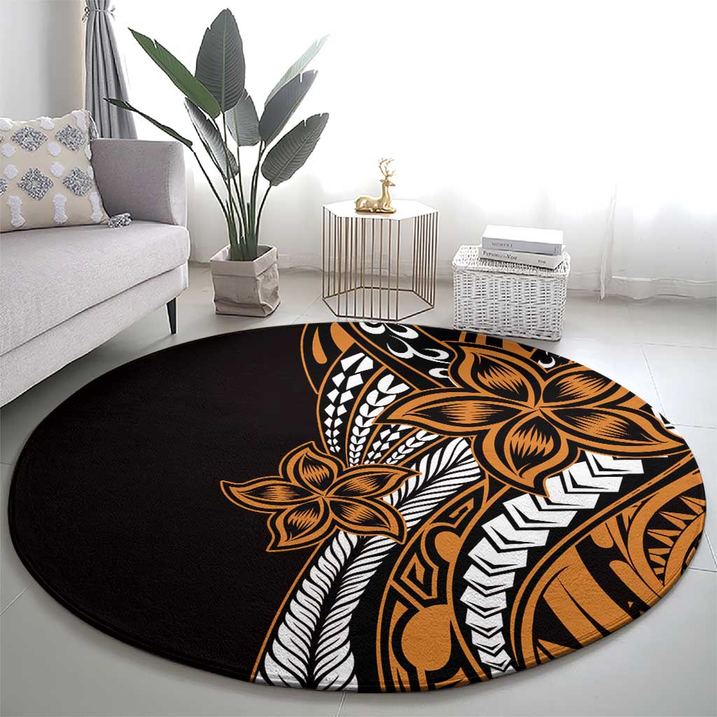 Polynesian Plumeria Floral Tattoo Pattern Round Carpet Gold Style LT9 - Polynesian Pride