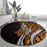 Polynesian Plumeria Floral Tattoo Pattern Round Carpet Gold Style LT9 - Polynesian Pride