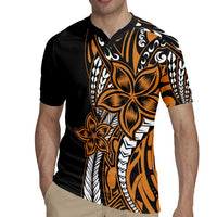 Polynesian Plumeria Floral Tattoo Pattern Rugby Jersey Gold Style