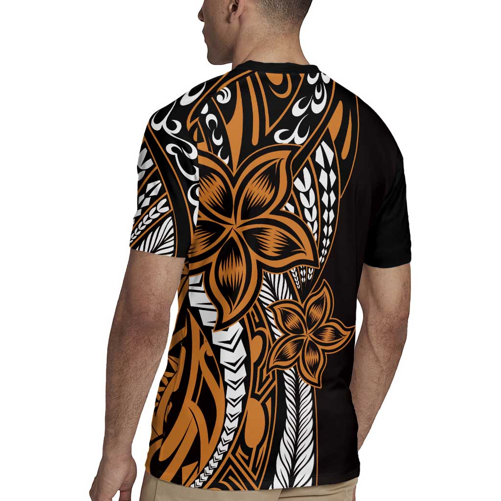 Polynesian Plumeria Floral Tattoo Pattern Rugby Jersey Gold Style