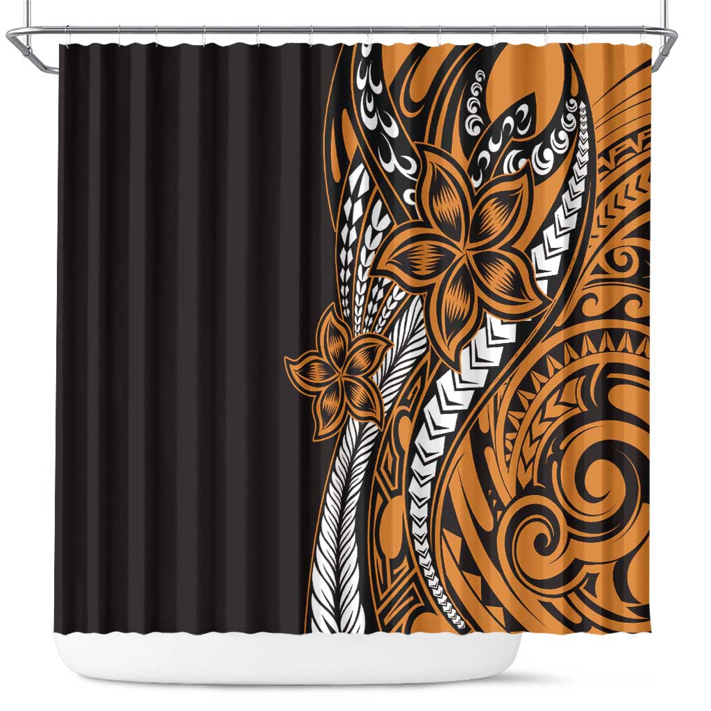 Polynesian Plumeria Floral Tattoo Pattern Shower Curtain Gold Style LT9 Gold - Polynesian Pride
