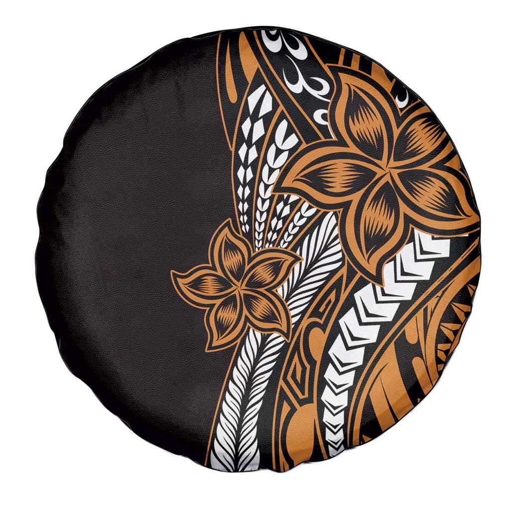 Polynesian Plumeria Floral Tattoo Pattern Spare Tire Cover Gold Style LT9 - Polynesian Pride