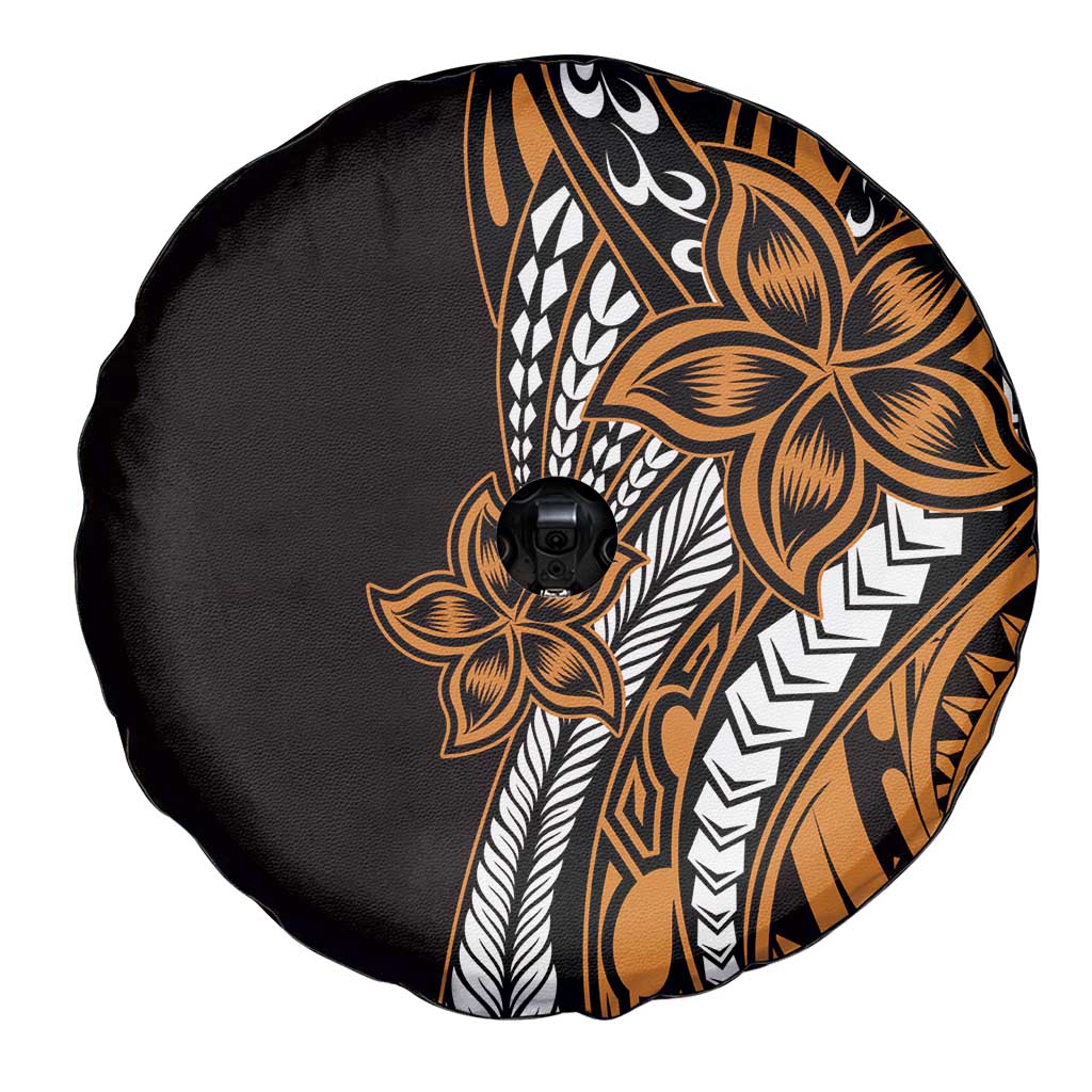 Polynesian Plumeria Floral Tattoo Pattern Spare Tire Cover Gold Style LT9 - Polynesian Pride