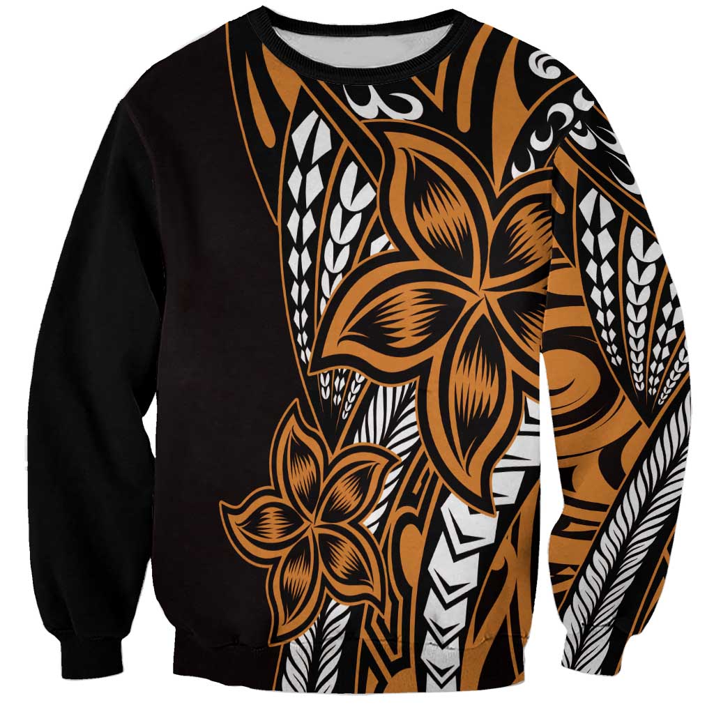 Polynesian Plumeria Floral Tattoo Pattern Sweatshirt Gold Style