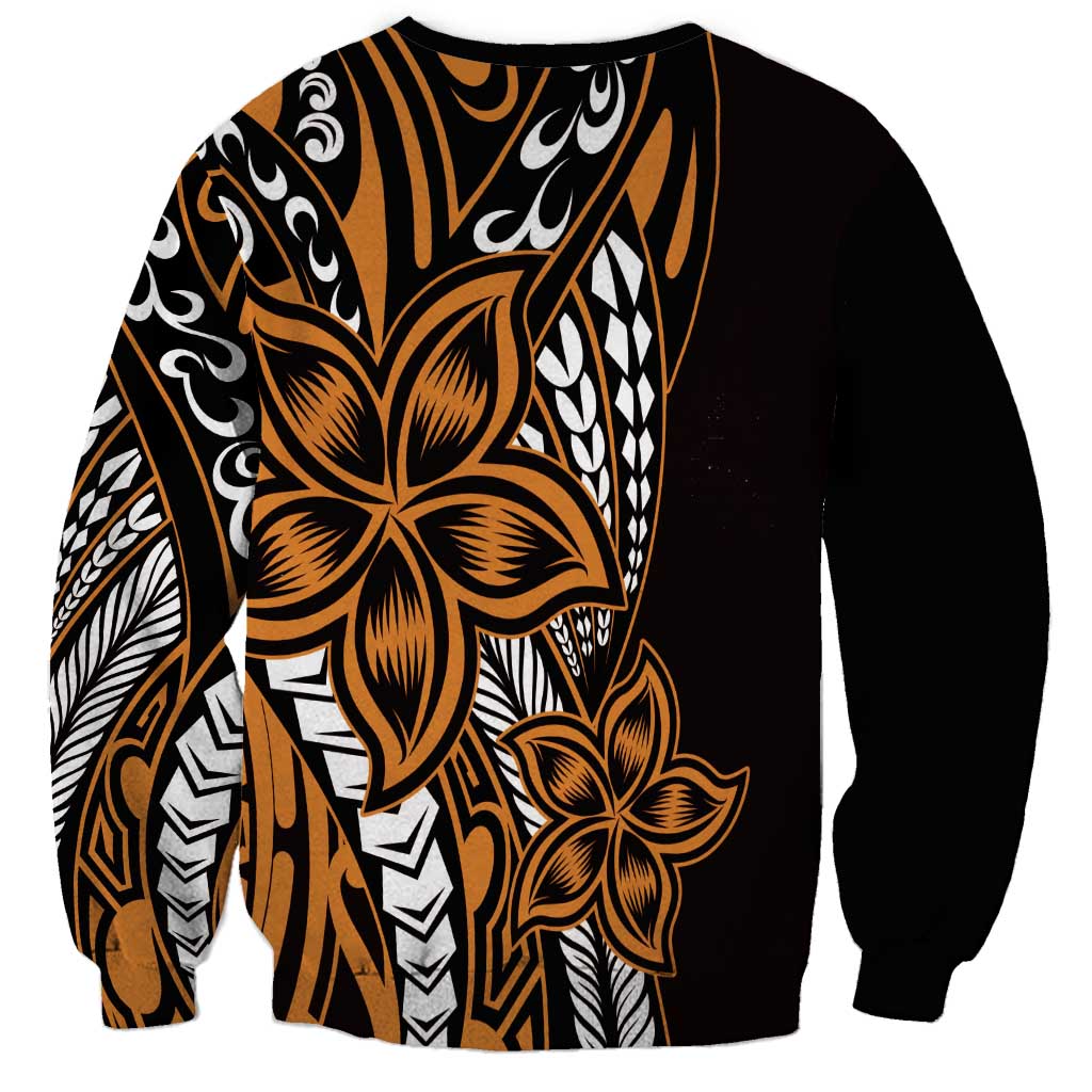 Polynesian Plumeria Floral Tattoo Pattern Sweatshirt Gold Style