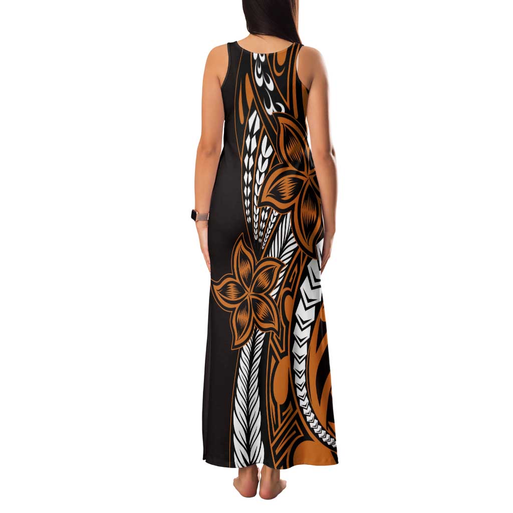 Polynesian Plumeria Floral Tattoo Pattern Tank Maxi Dress Gold Style