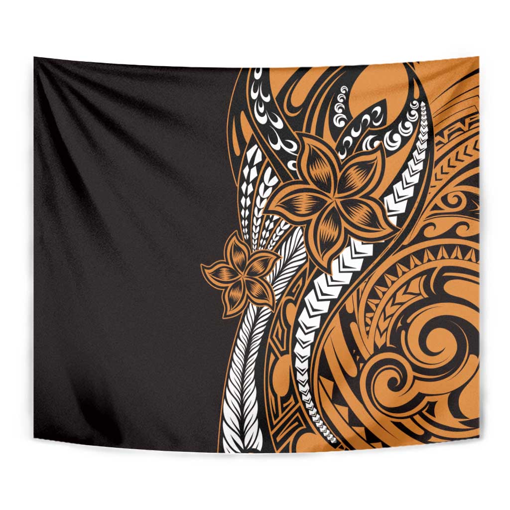 Polynesian Plumeria Floral Tattoo Pattern Tapestry Gold Style