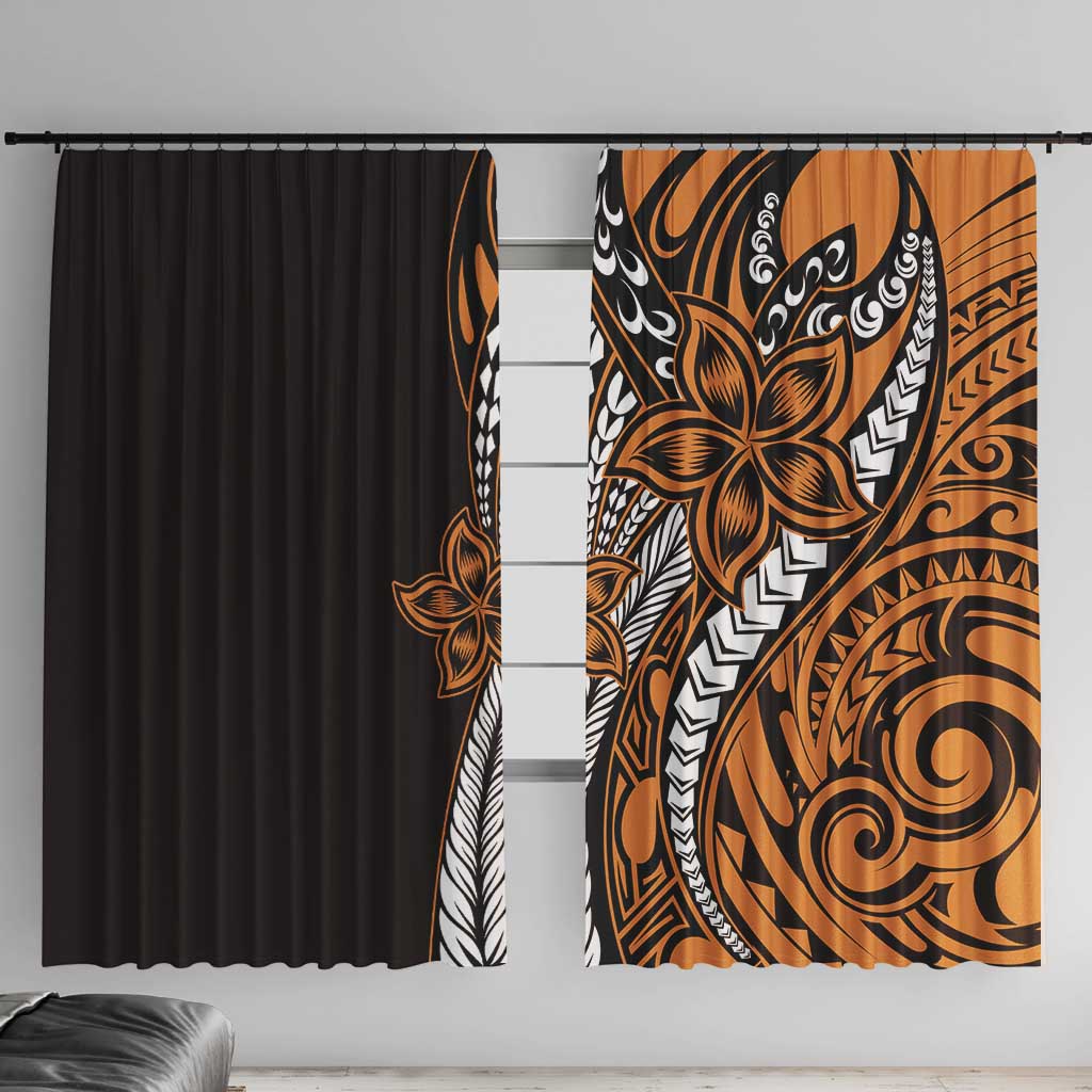 Polynesian Plumeria Floral Tattoo Pattern Window Curtain Gold Style LT9 With Hooks Gold - Polynesian Pride