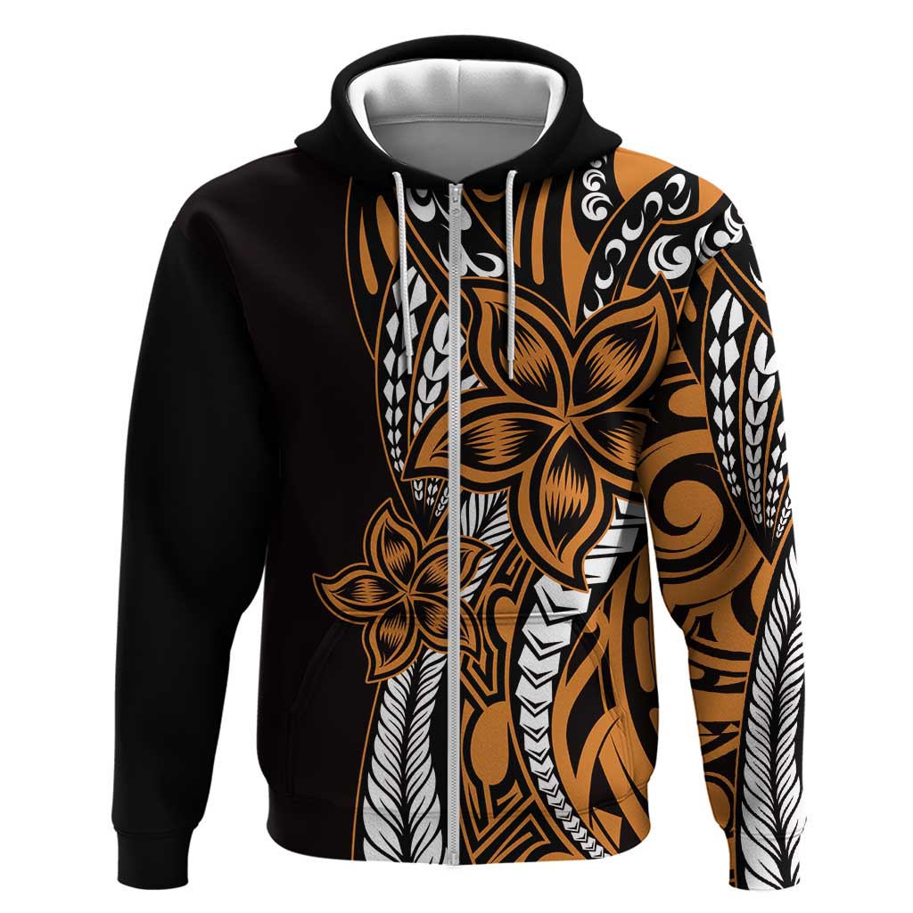 Polynesian Plumeria Floral Tattoo Pattern Zip Hoodie Gold Style LT9 Zip Hoodie Gold - Polynesian Pride