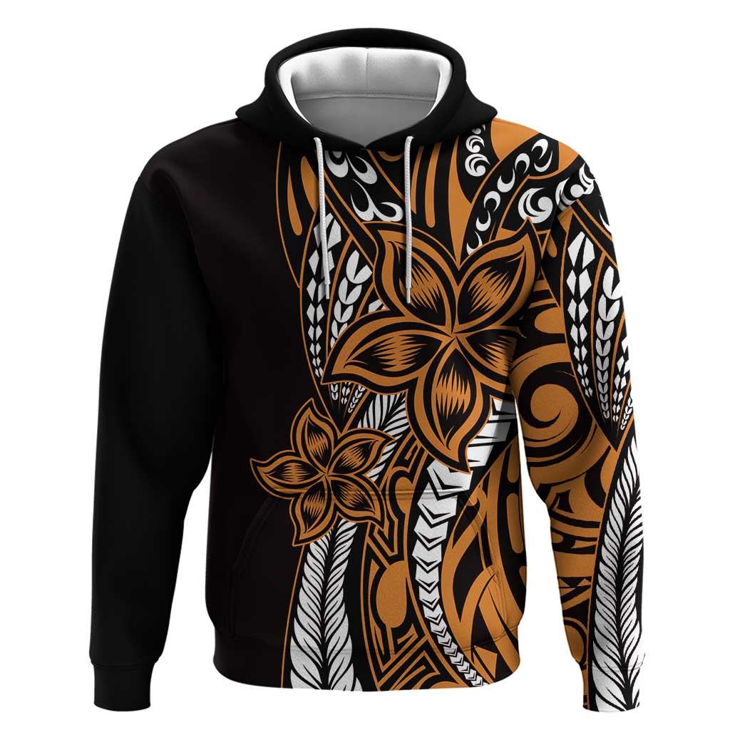 Polynesian Plumeria Floral Tattoo Pattern Zip Hoodie Gold Style LT9 Pullover Hoodie Gold - Polynesian Pride