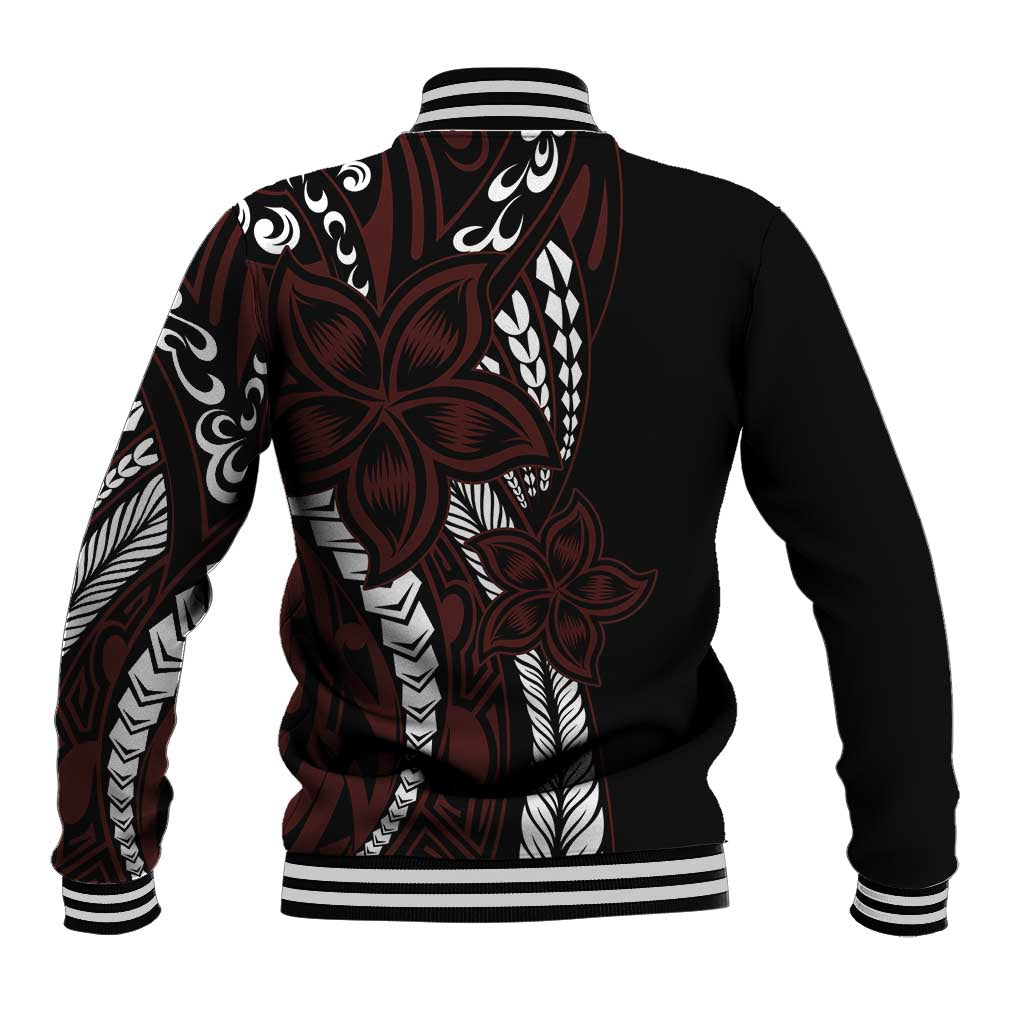 Polynesian Plumeria Floral Tattoo Pattern Baseball Jacket Oxblood Style LT9 - Polynesian Pride