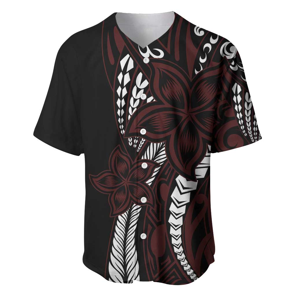Polynesian Plumeria Floral Tattoo Pattern Baseball Jersey Oxblood Style LT9 Oxblood - Polynesian Pride