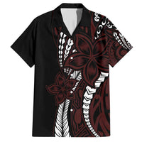 Polynesian Plumeria Floral Tattoo Pattern Family Matching Long Sleeve Bodycon Dress and Hawaiian Shirt Oxblood Style