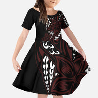 Polynesian Plumeria Floral Tattoo Pattern Family Matching Mermaid Dress and Hawaiian Shirt Oxblood Style LT9 Daughter's Dress Oxblood - Polynesian Pride
