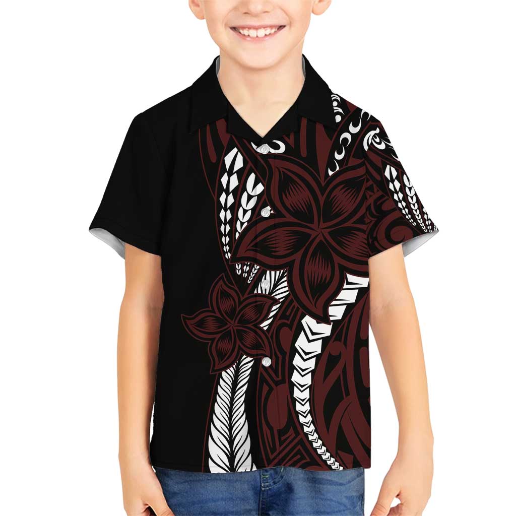 Polynesian Plumeria Floral Tattoo Pattern Family Matching Off Shoulder Maxi Dress and Hawaiian Shirt Oxblood Style
