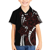Polynesian Plumeria Floral Tattoo Pattern Family Matching Tank Maxi Dress and Hawaiian Shirt Oxblood Style