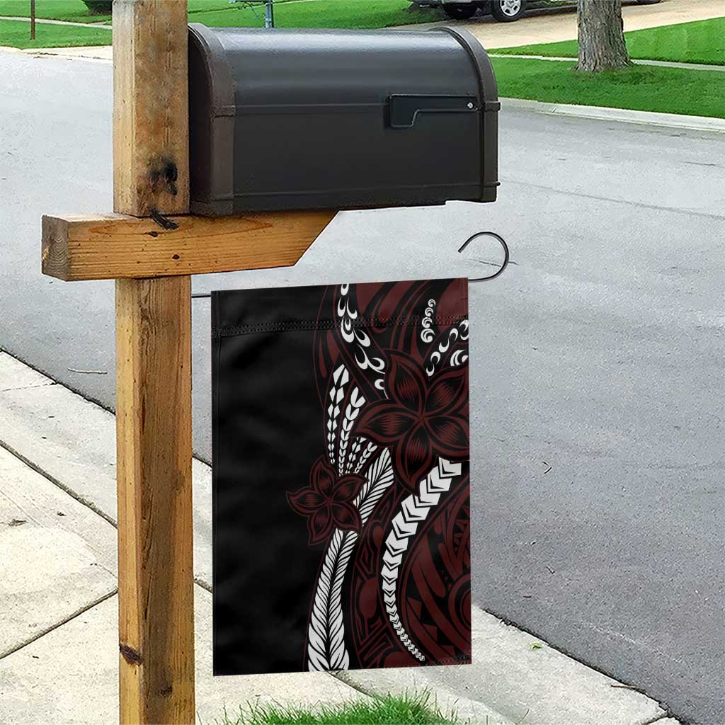 Polynesian Plumeria Floral Tattoo Pattern Garden Flag Oxblood Style