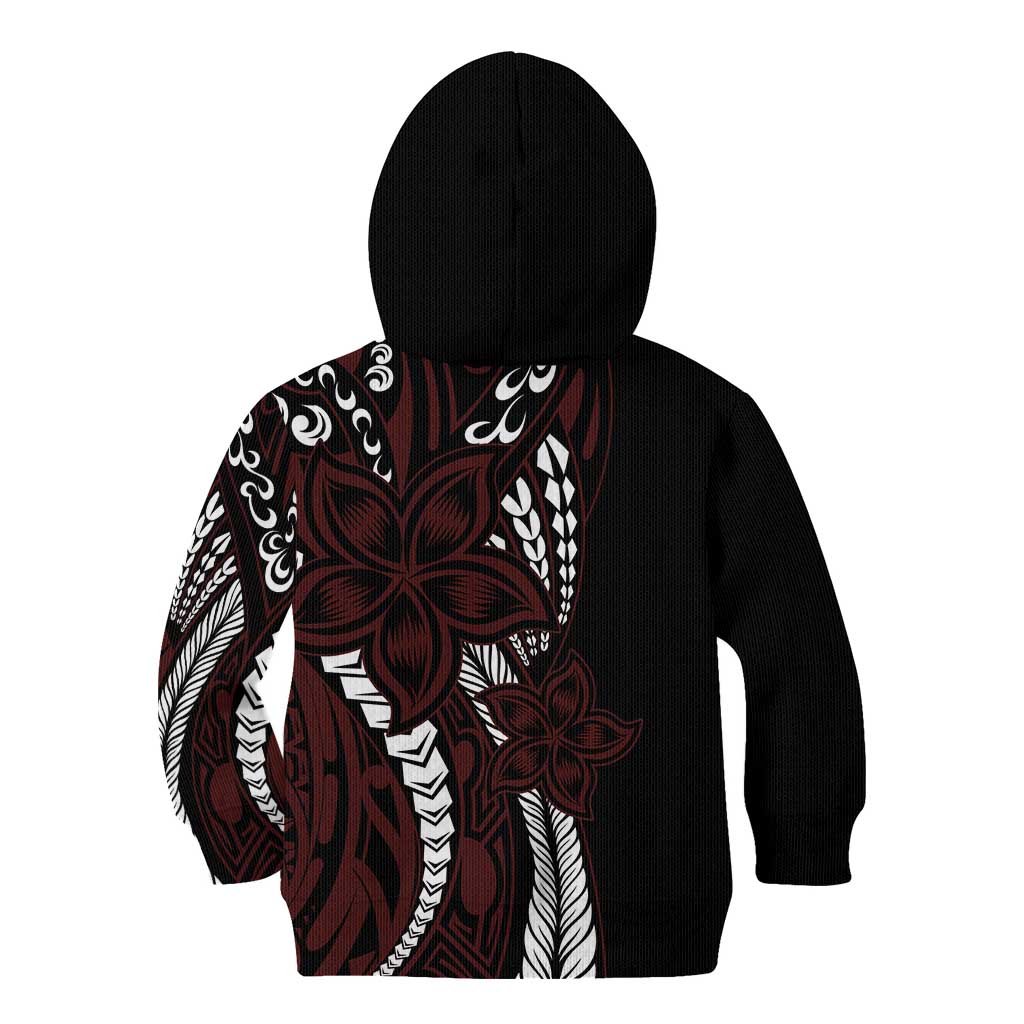Polynesian Plumeria Floral Tattoo Pattern Kid Hoodie Oxblood Style