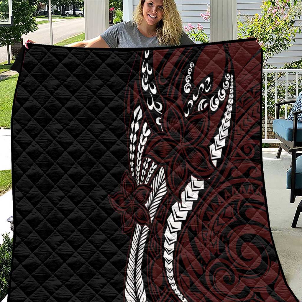Polynesian Plumeria Floral Tattoo Pattern Quilt Oxblood Style LT9 Oxblood - Polynesian Pride
