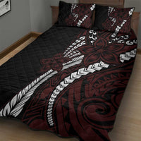 Polynesian Plumeria Floral Tattoo Pattern Quilt Bed Set Oxblood Style