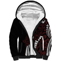 Polynesian Plumeria Floral Tattoo Pattern Sherpa Hoodie Oxblood Style