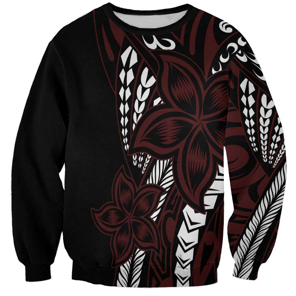 Polynesian Plumeria Floral Tattoo Pattern Sweatshirt Oxblood Style
