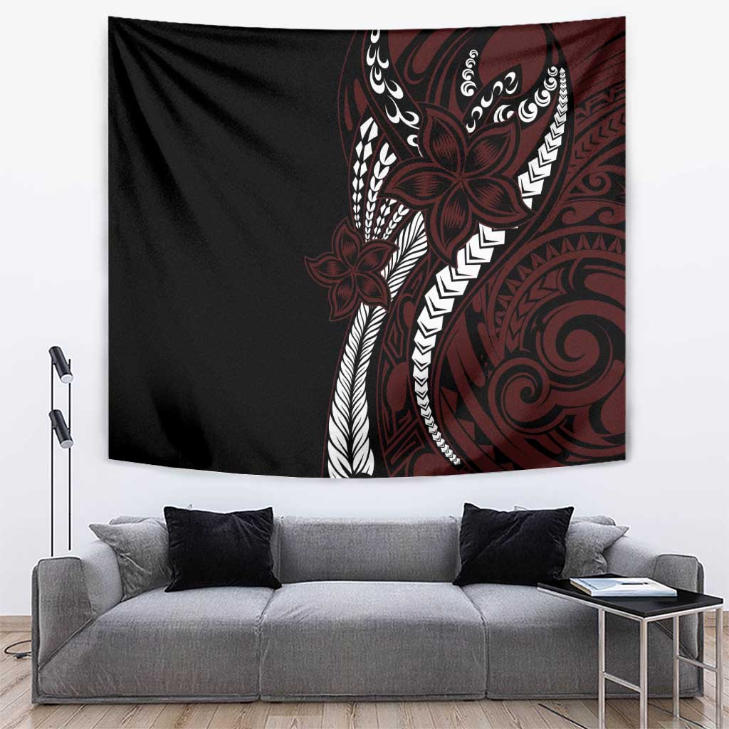 Polynesian Plumeria Floral Tattoo Pattern Tapestry Oxblood Style LT9 Oxblood - Polynesian Pride