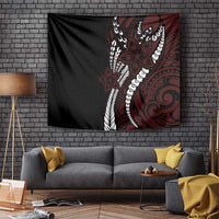 Polynesian Plumeria Floral Tattoo Pattern Tapestry Oxblood Style