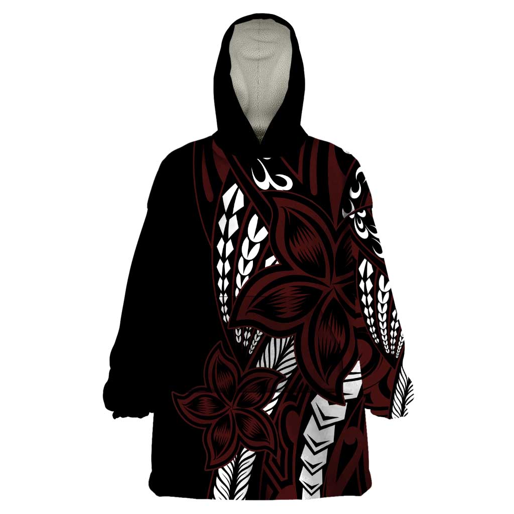 Polynesian Plumeria Floral Tattoo Pattern Wearable Blanket Hoodie Oxblood Style LT9 One Size Oxblood - Polynesian Pride