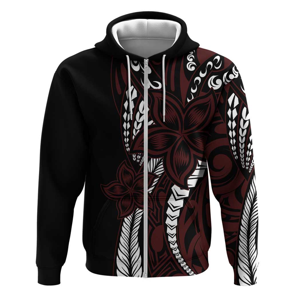 Polynesian Plumeria Floral Tattoo Pattern Zip Hoodie Oxblood Style LT9 Zip Hoodie Oxblood - Polynesian Pride