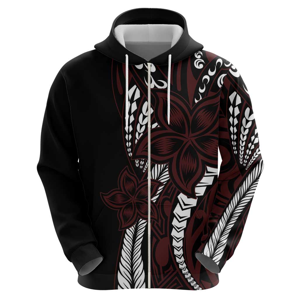 Polynesian Plumeria Floral Tattoo Pattern Zip Hoodie Oxblood Style LT9 - Polynesian Pride