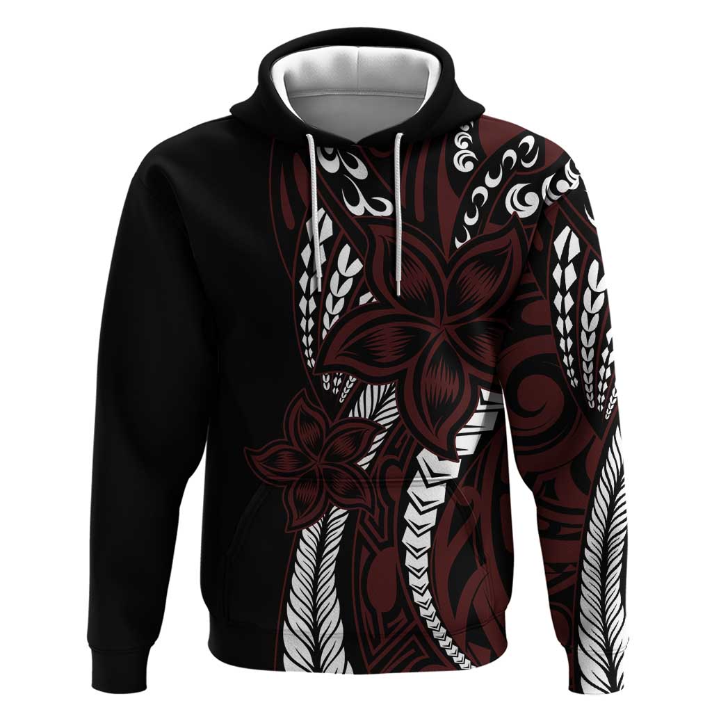 Polynesian Plumeria Floral Tattoo Pattern Zip Hoodie Oxblood Style LT9 Pullover Hoodie Oxblood - Polynesian Pride