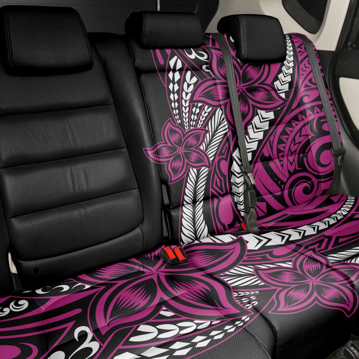 Polynesian Plumeria Floral Tattoo Pattern Back Car Seat Cover Pink Style
