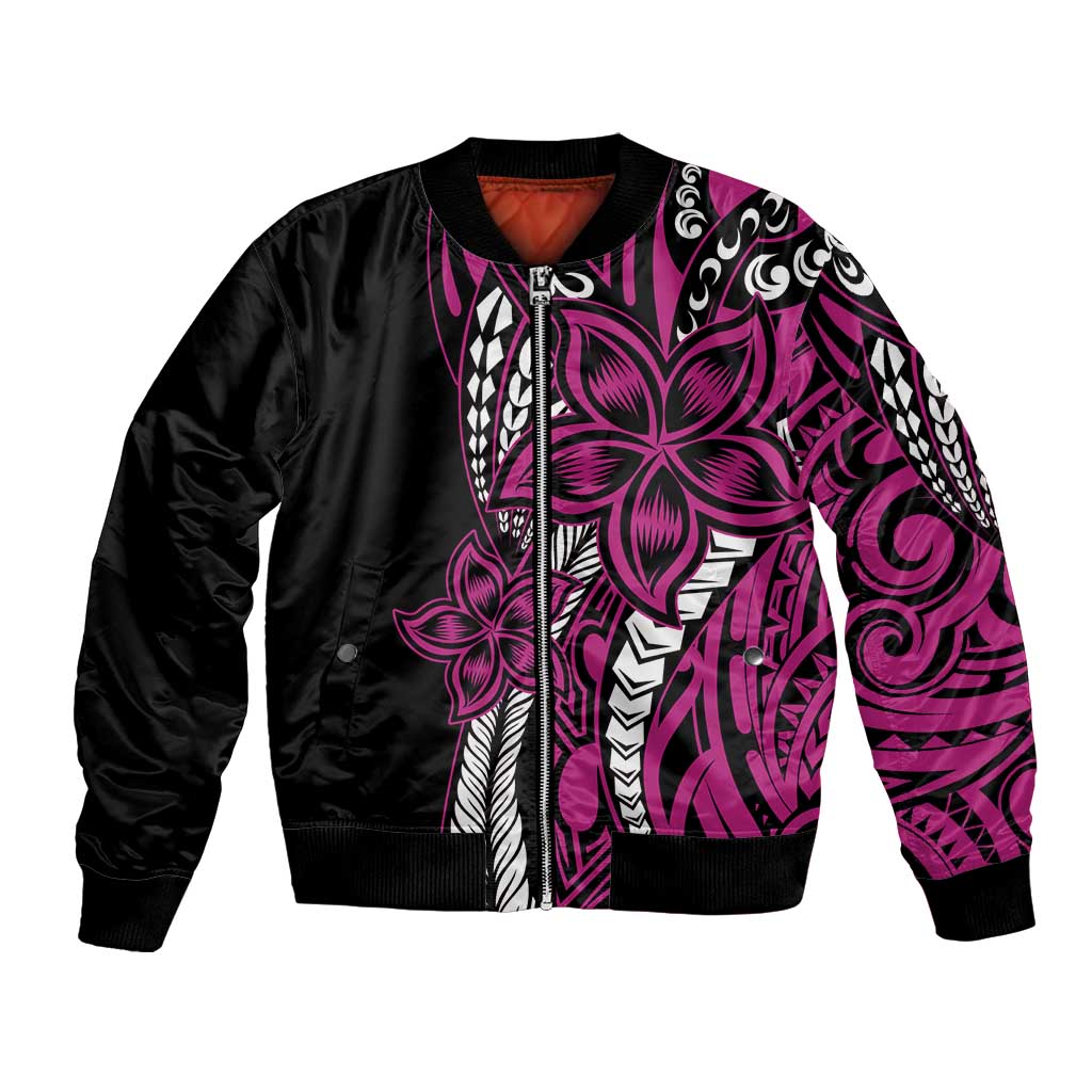 Polynesian Plumeria Floral Tattoo Pattern Bomber Jacket Pink Style LT9 Unisex Pink - Polynesian Pride