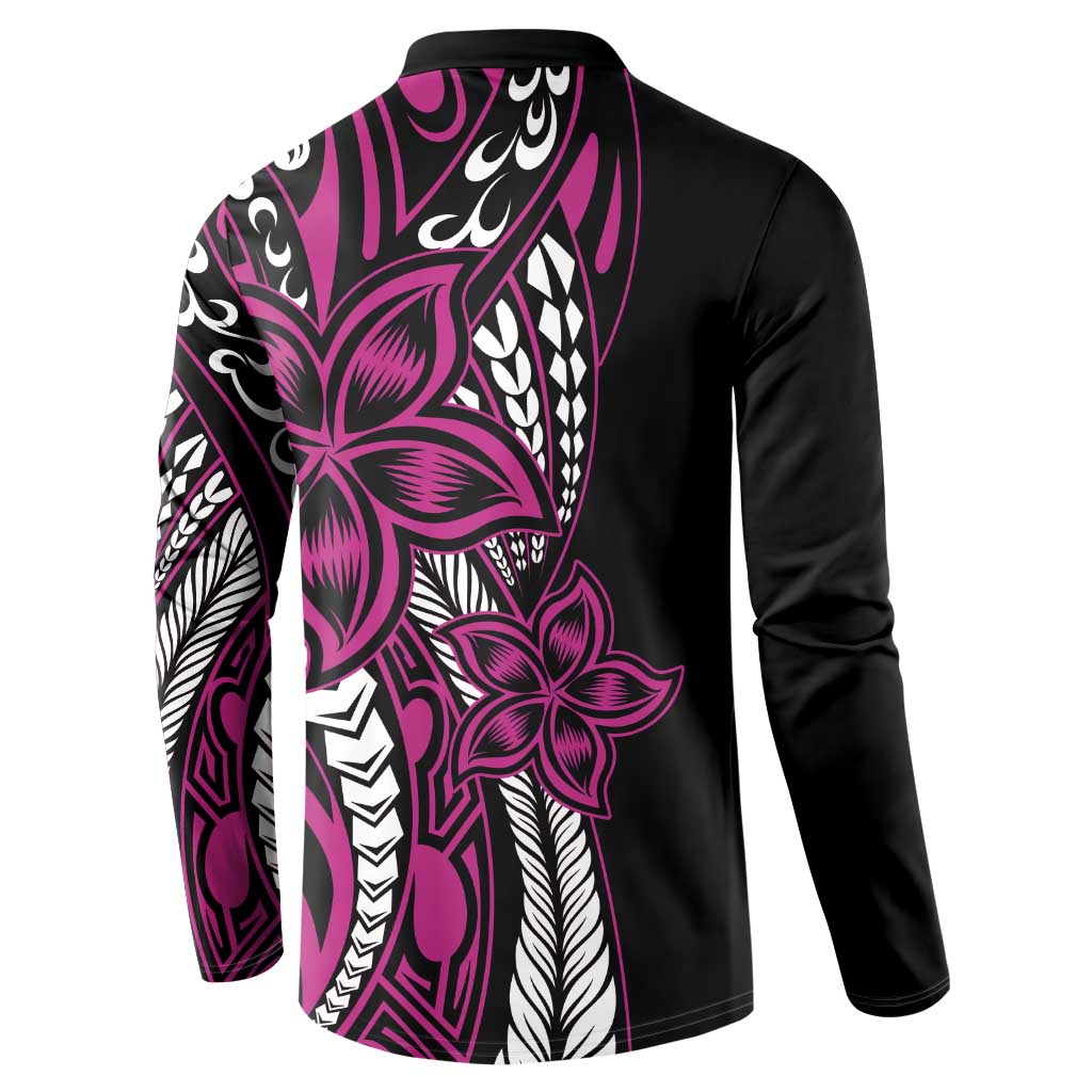 Polynesian Plumeria Floral Tattoo Pattern Button Sweatshirt Pink Style LT9 - Polynesian Pride