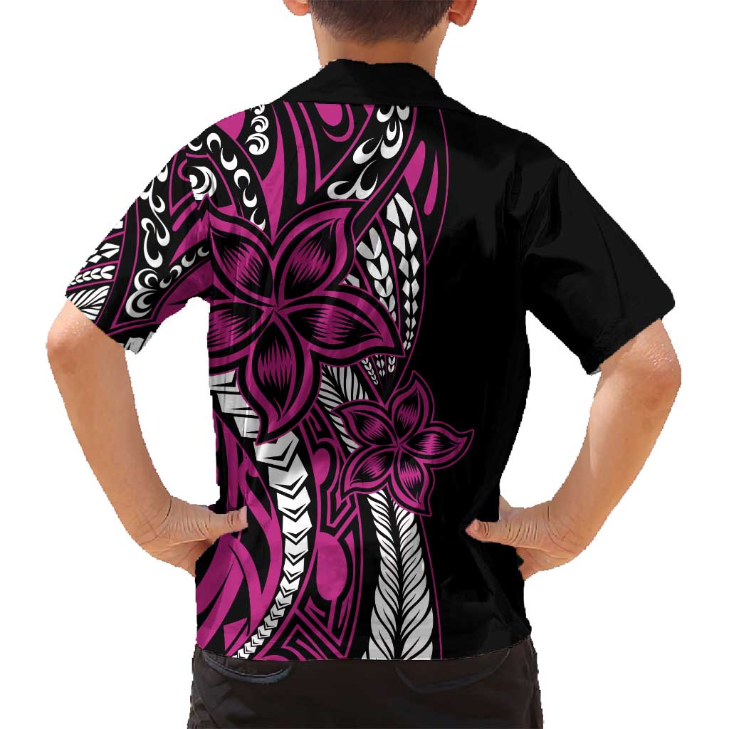 Polynesian Plumeria Floral Tattoo Pattern Family Matching Tank Maxi Dress and Hawaiian Shirt Pink Style