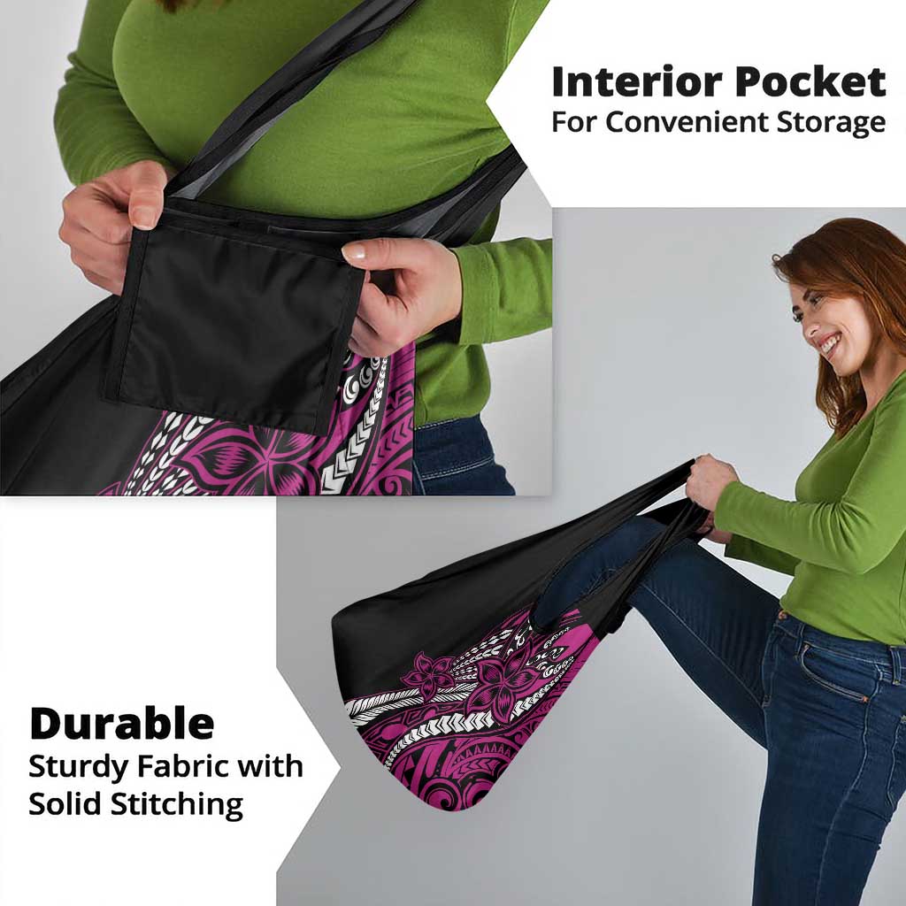 Polynesian Plumeria Floral Tattoo Pattern Grocery Bag Pink Style