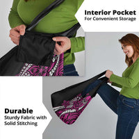 Polynesian Plumeria Floral Tattoo Pattern Grocery Bag Pink Style