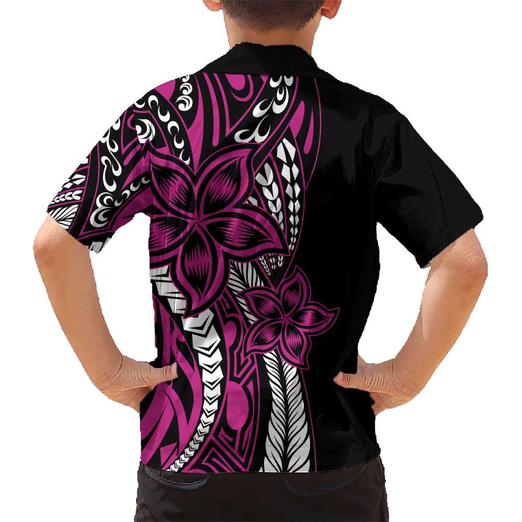 Polynesian Plumeria Floral Tattoo Pattern Kid Hawaiian Shirt Pink Style