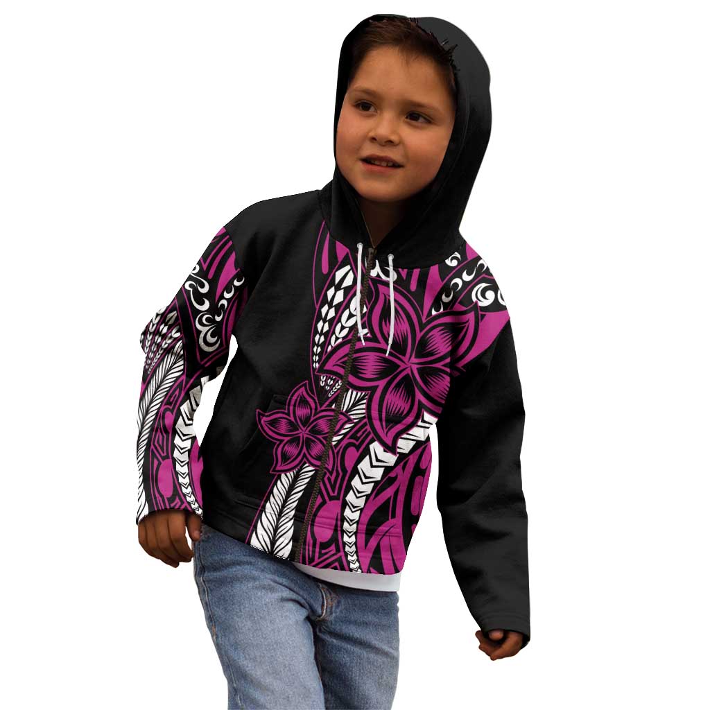 Polynesian Plumeria Floral Tattoo Pattern Kid Hoodie Pink Style